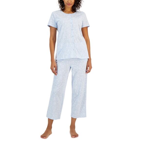 Charter Club Women's 2-Pc. Cotton Printed Cropped Pajamas Set - Paisley Floral L - Picture 1 of 4